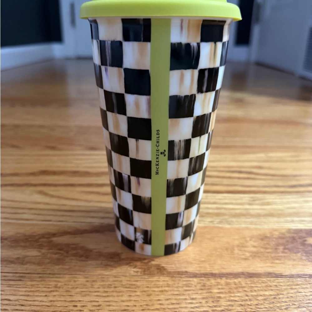 MacKenzie-Childs Black and White Checkered Tumbler with Citrine Lid